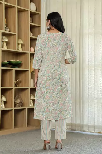 pink pure cotton floral print kurta dupatta pant set