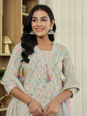 pink pure cotton floral print kurta dupatta pant set 4