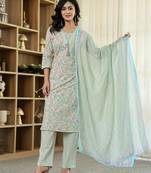 purple pure cotton floral print kurta dupatta pant set