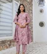 purple cotton straight kurta set with handwork