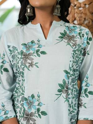 sky blue cotton a line kurta dupatta set 4