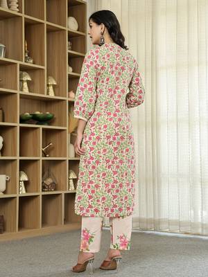 pink cotton straight floral,sequins work kurta dupatta set 3