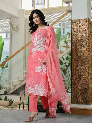 pink cotton straight lace wor kurta dupatta set 2