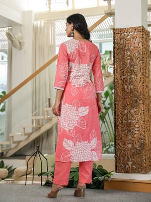 pink cotton straight lace wor kurta dupatta set 3