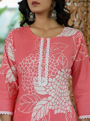 pink cotton straight lace wor kurta dupatta set 4