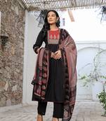 black cotton a line gathered or pleated kurta dupatta set