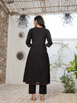 black cotton a line gathered or pleated kurta dupatta set 3