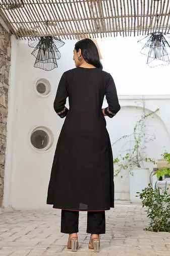 black cotton a line gathered or pleated kurta dupatta set