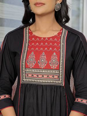 black cotton a line gathered or pleated kurta dupatta set 5