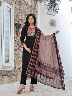 black cotton sequins work straight kurta set 1