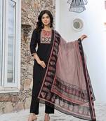 black cotton sequins work straight kurta set