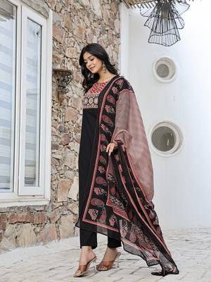 black cotton sequins work straight kurta set 2