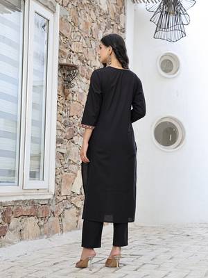 black cotton sequins work straight kurta set 3