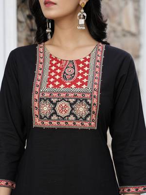 black cotton sequins work straight kurta set 4