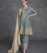 Grey codding sequence embroidery stich work with heavy simar orgenza  pakistani suit
