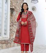 maroon cotton mandarin collar kurta dupatta set