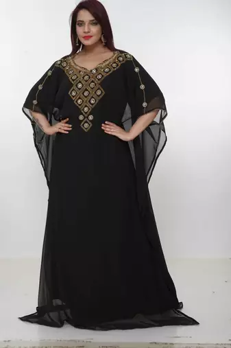 black  kaftan women dress long gown farasha morocco wear