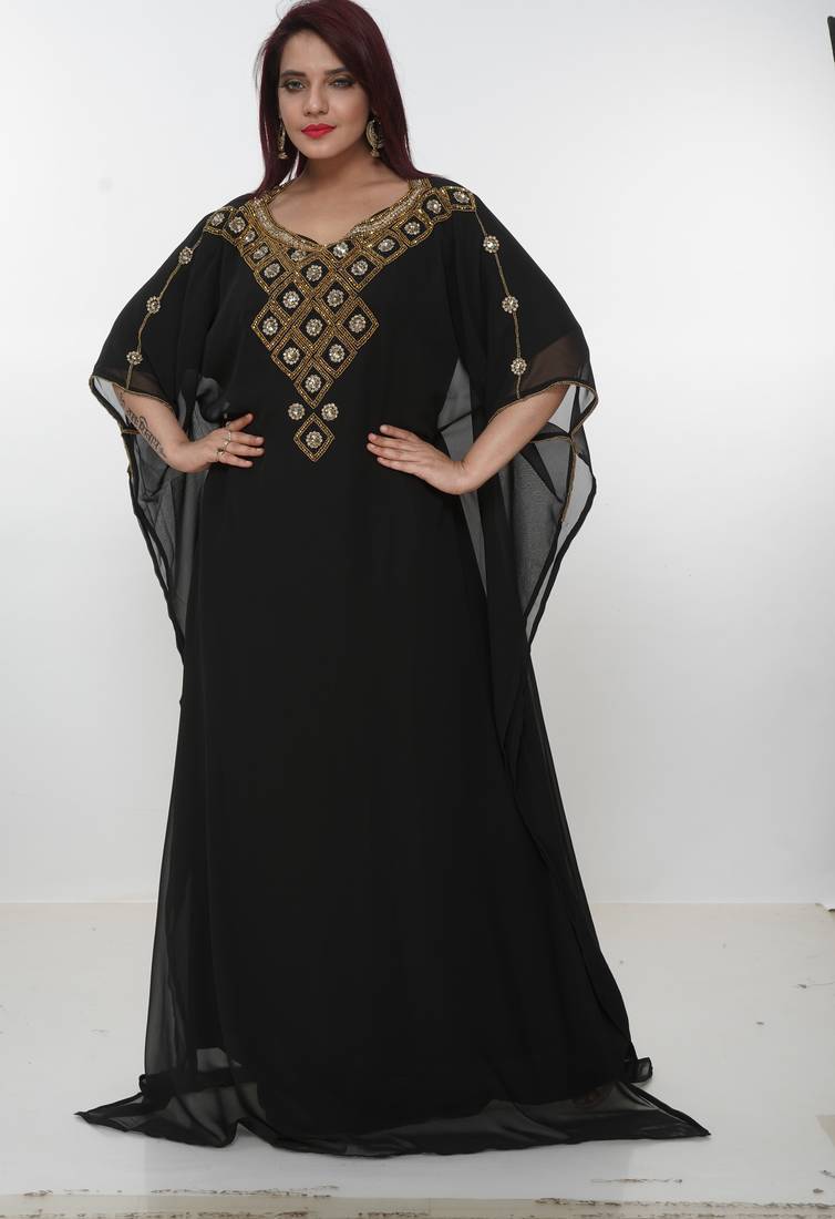 black  kaftan women dress long gown farasha morocco wear