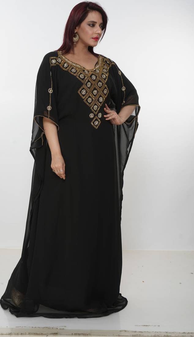 black  kaftan women dress long gown farasha morocco wear