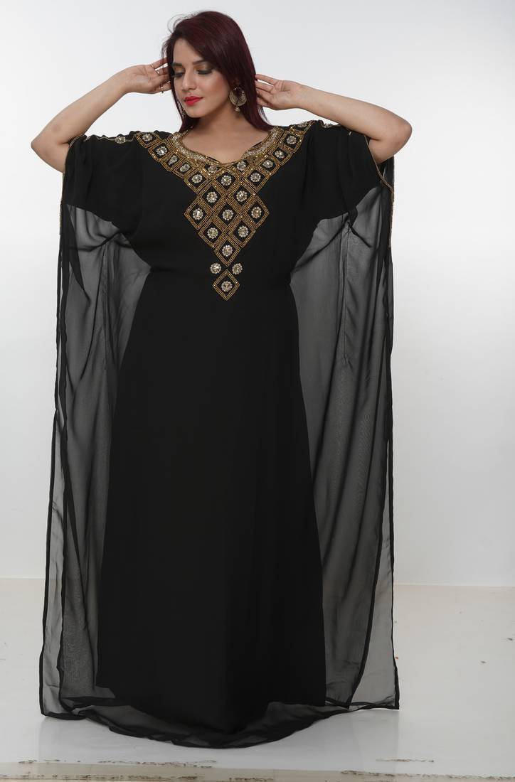 black  kaftan women dress long gown farasha morocco wear