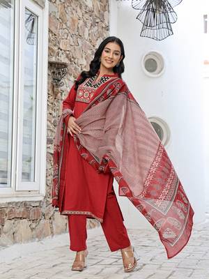 maroon cotton mandarin collar kurta dupatta set 5