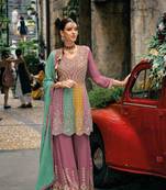 Light onion pink embroidery codding work  & siquance work with heavy chinon semi-stitched sharara suit