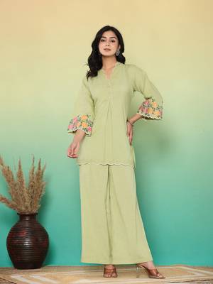 green embroidered co-ord set 1