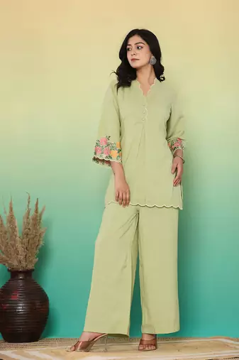 green embroidered co-ord set