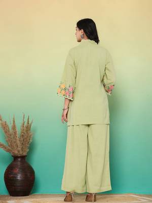 green embroidered co-ord set 3
