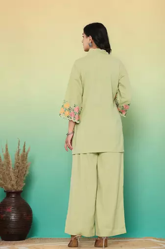 green embroidered co-ord set