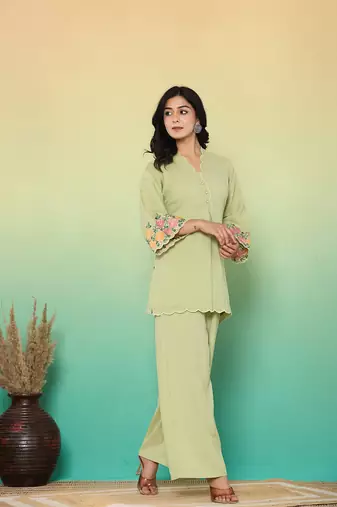 green embroidered co-ord set