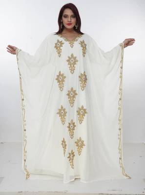 cream  kaftan women dress long gown farasha morocco wear 2