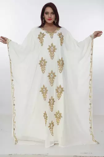 cream  kaftan women dress long gown farasha morocco wear