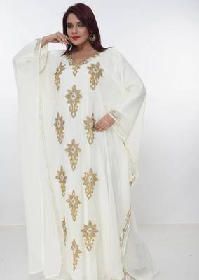 cream  kaftan women dress long gown farasha morocco wear 3