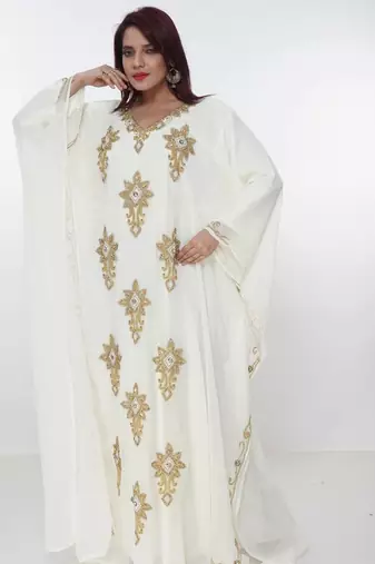 cream  kaftan women dress long gown farasha morocco wear
