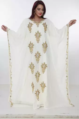 cream  kaftan women dress long gown farasha morocco wear