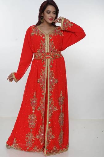 red  kaftan women dress long gown farasha morocco wear