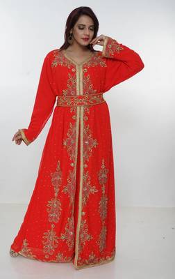 red  kaftan women dress long gown farasha morocco wear 1