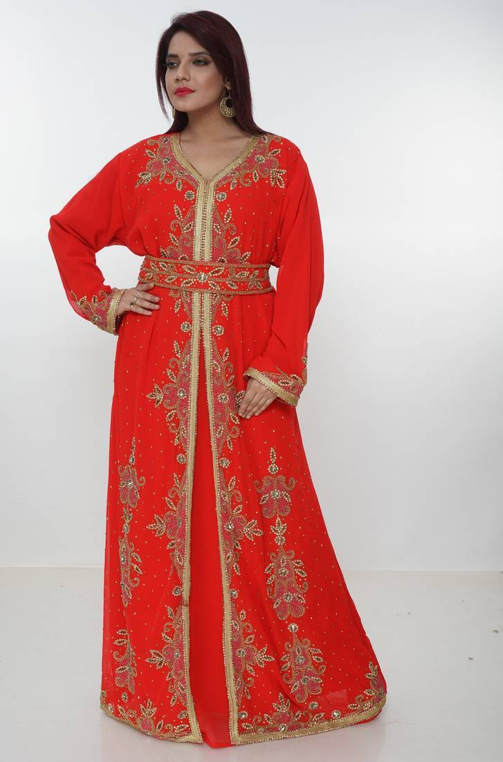 red  kaftan women dress long gown farasha morocco wear