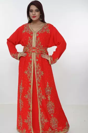 red  kaftan women dress long gown farasha morocco wear