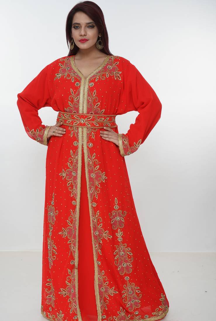 red  kaftan women dress long gown farasha morocco wear