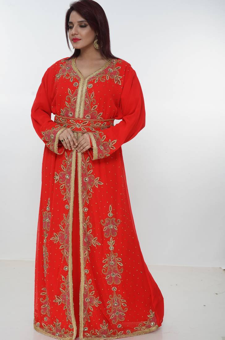 red  kaftan women dress long gown farasha morocco wear