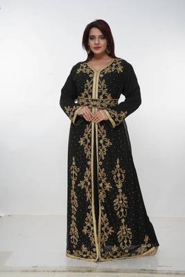 black  kaftan women dress long gown farasha morocco wear 1