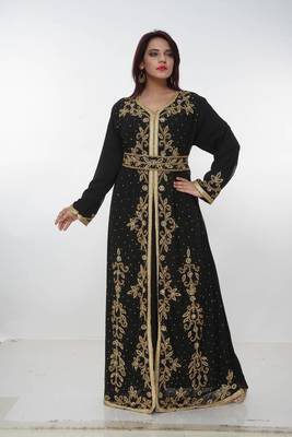 black  kaftan women dress long gown farasha morocco wear 2