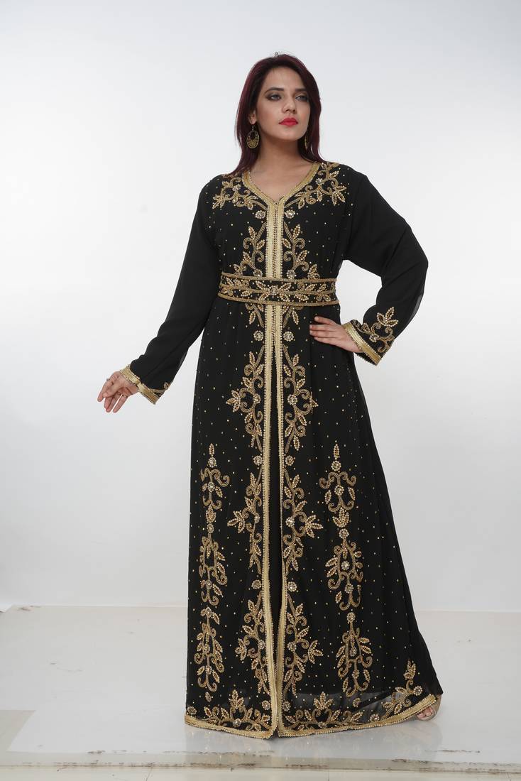 black  kaftan women dress long gown farasha morocco wear