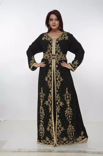 black  kaftan women dress long gown farasha morocco wear