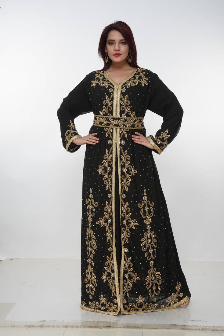 black  kaftan women dress long gown farasha morocco wear