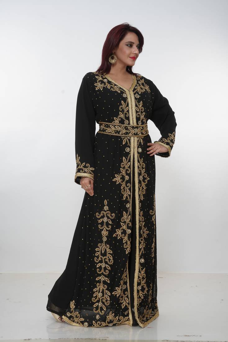 black  kaftan women dress long gown farasha morocco wear