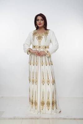cream  kaftan women dress long gown farasha morocco wear 1