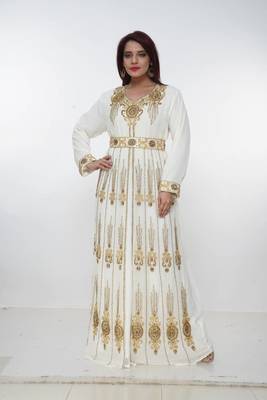 cream  kaftan women dress long gown farasha morocco wear 2